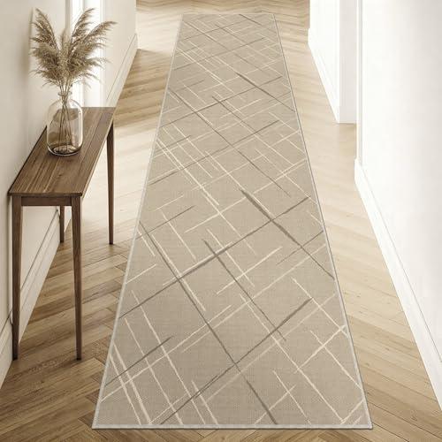 TTelephant Beige Runner Rug Ultra Non-Slip 2x10 Long Hallway Rugs Washable Modern Tear and Stain Resistance No Pile Lightweight Modern Rug Runners for Entryway, Kitchen, Walkway, Entrance, Beige