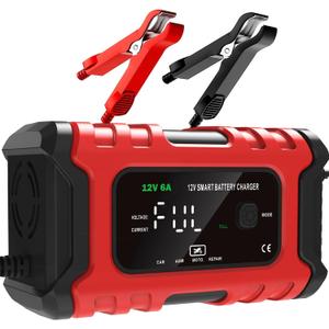 Car Battery Charger, 12V 6A Smart Battery Trickle Charger, 12V Automotive Battery Maintainer Desulfator with Temperature Compensation for Car Truck Motorcycle Lawn Mower Marine Lead Acid Batteries