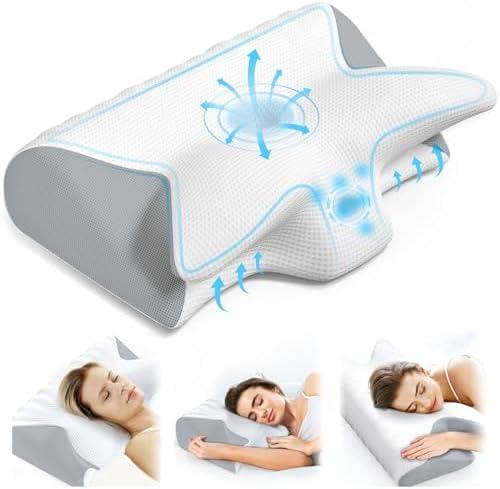 Cervical Neck Pillow for Pain Relief, Adjustable Ergonomic Memory Foam Pillow for Neck and Shoulder Pain, Orthopedic Contour Support Pillows for Side Back & Stomach Sleepers, Grey