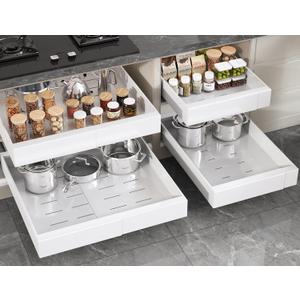 4 Pack Pull Out Cabinet Organizer 22" Deep,Full Extension 3 Slide Rails Slide Out Drawers With Raising Pad for Framed Cabinets,Expandable Width (12.3"-20.5"),No Drill Roll Out shelf,White