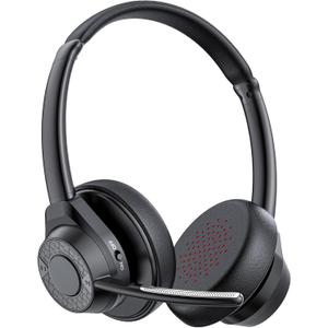 Bluetooth Headset, Wireless Bluetooth V5.4 Headphones with Microphone, Noise Canceling Multipoint Connect Wireless Headset with Mic for Work/Mobile/Laptop/Call Center/Noisy Office/Zoom - Black