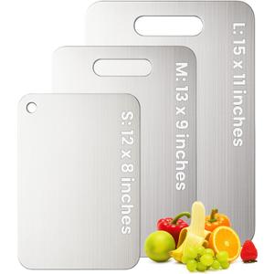 Titanium Cutting Board Set of 3, 100% Pure Titanium Chopping Board for Kitchen, Hygiene & Durability Double Sided Cutting Board, Non toxic 3Pcs Chopping Board, Dishwasher Safe (S+M+L)