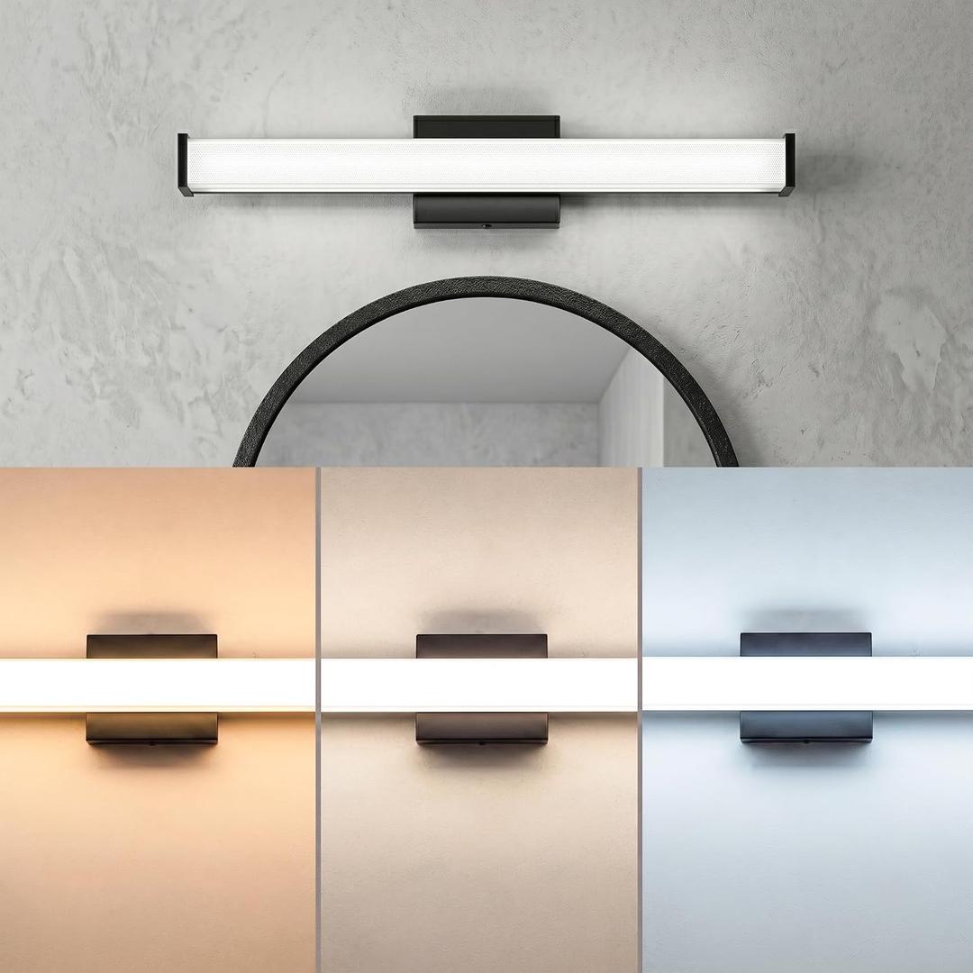 URSOLA 24" Modern LED Bathroom Light Fixtures, Matte Black 3CCT Dimmable Bathroom Vanity Light Over Mirror, Bathroom Vanity Bath Bar Lights with Double Layer Acrylic Shade