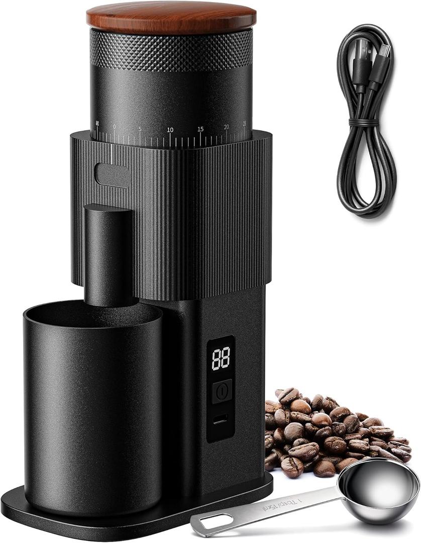 SHARDOR All-Metal Single-Dose Coffee Grinder  Quiet DC Motor, Home-use Espresso Grinder, Burr Coffee Grinder, with 80 Settings and an LED Power DisplayBlack