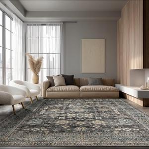 Ruaruarug Area Rug Non Slip Machine Washable Ultra Soft Living Room/Bedroom/Kitchen/Outdoor/Classroom, Black Grey, 8'10'