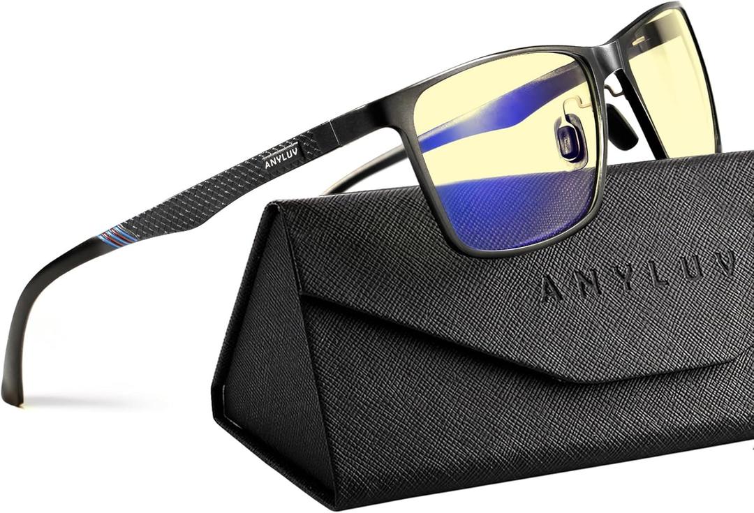 ANYLUV Blue Light Glasses Men/Women, Al-Mg Metal Computer Blue Light Blocking Glasses, Relieve Eyestrain and Eye Protection ((Gaming Protection) 01- Black)
