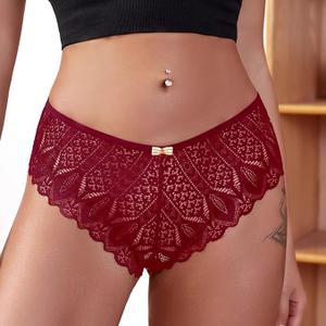 Kingfung Sexy Cheeky Panties for Women Lace Criss Cross Bikini Underwear (3 Pack L)