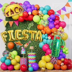 Fiesta Balloon Arch Kit 154pcs - Cinco De Mayo Taco Party Supplies, Canticos Birthday Decorations with Cactus, Llama Foil Balloons, Garland for Taco Tuesday & Mexican Fiesta Theme Parties