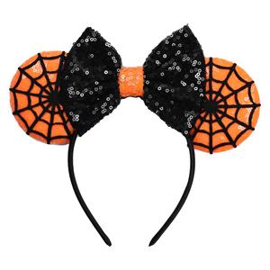 Halloween Mouse Ear Hair Bow Headband with Web, Masquerade Party Headwear for Women Girls