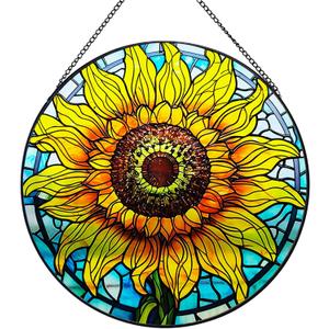 Sunflower Decor Suncatcher Stained Glass Window Hanging 7.87 Handmade Garden Suncatchers for Windows Hanging - Sun Catchers Wall Art Glass Panel Gifts for Mother's Day Christmas Birthday