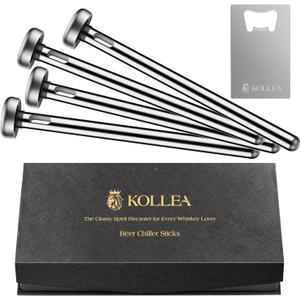 Kollea 4-Pack Beer Chiller Stick for Bottles, Wine Chiller, 3-in-1 Stainless Steel Wine Bottle Cooler Stick, Unique Fathers Day Beer Gifts for Men, Birthday, Melts Slowly to Retain Drinks Full Flavor