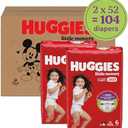 Huggies Size 6 Baby Diapers, Little Movers HuggFit 360 Baby Diapers with 360 Waistband, Size 6 (35+ lbs), 104 Count (2 Packs of 52), Packaging May Vary