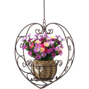 Hanging Plant Holder,Wrought Iron Heart Shape Plant Pot Holder, Indoor & Outdoor Hanging Planters Holder for Patio, Porch, Bedroom, Living Room Raw Embroidery Color