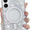 Bonoma for Samsung Galaxy S25 Plus Case, Sparkly Glitter Bling Back, Magnetic Support for MagSafe Shockproof Case, Crystal and Clear High-Duty Protection for Phone Case -Crystal