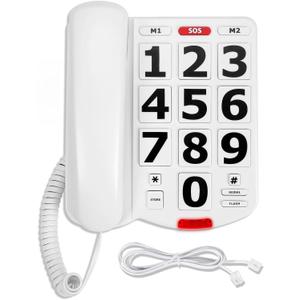Large Number Phones for Seniors, Big Button Land Line for Seniors, 110dB+ Ringer Volume & 80dB+ Earpiece Volume, High Volume Phone, Hearing & Visually Impaired Telephone Landline Phones for Elderly