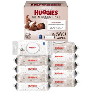 Huggies Skin Essentials Baby Wipes, Hypoallergenic, 99% Water, 10 Flip Top Packs (560 Wipes Total)