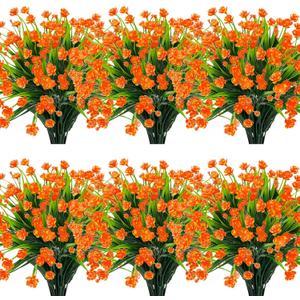 12 Bundles Artificial Flowers for Outdoors Faux Mums for Fall Decor, UV Resistant Artificial Plants Fall Flowers Fake Mums for Autumn Indoor Outdoor Garden Porch Window Wedding Cemetery(Orange)