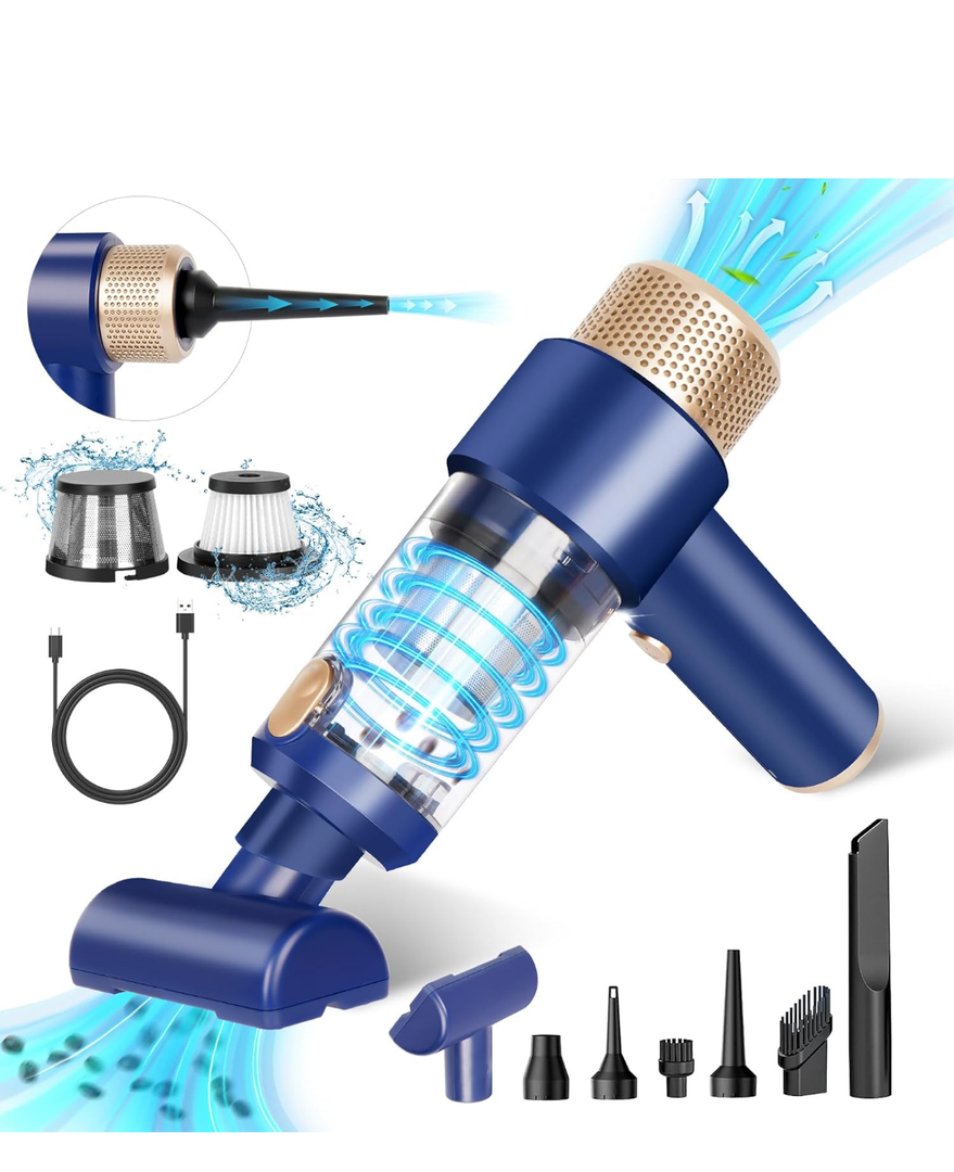 Sweetone Car Vacuum Portable Cordless, 15000 Pa Vacuum Cleaner and Air Duster, Handheld Car Vacuum Cleaner with Led Light and Multi-Nozzles Mini Vacuum Cleaner for Car Pet Home Office