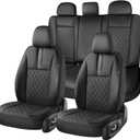 Coverado Car Seat Covers Full Set, Automotive Leather Seat Covers for Car Universal Fit Front Back Seat Cover, Non-Slip Waterproof Breathable Car Seat Protector (Black)