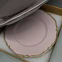 Pink scalloped charger plates with Gold rim, 13" Round Chargers for Dinner Plates, Set of 6 Plastic Plate Chargers for Weddings, Parties, Tabletop Decor.