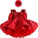Fairy Tale Tutu Dress for Girls – Sparkly Party Dress with Sequin Bow Headband for Birthdays and Celebrations (Red)