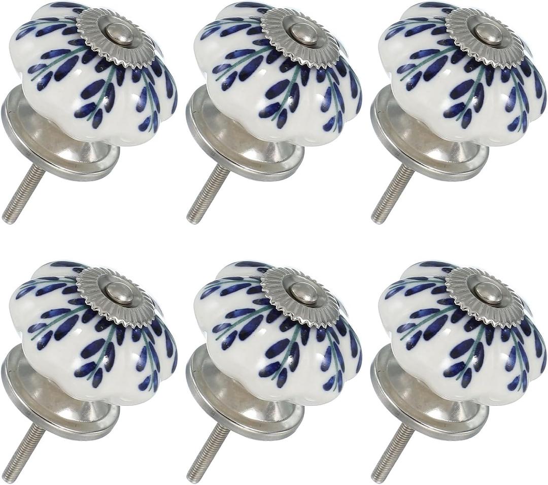 uxcell 6 Packs Ceramic Knobs, Pumpkin Ceramic Cabinet Drawer Knobs Retro Decorative Dresser Pulls Handle with Screw for Closet Drawer Cupboard Wardrobe, Willow Flower