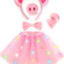 G.C Kids Light Up Pig Costume Girls Pig Ears Headband Nose Tail Bow Tie Tutu Skirt Accessories Animal Costumes Halloween Cosplay Birthday Gifts
