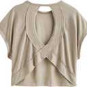 SOLY HUX Women Open Back Tops Workout Backless Tee Casual Athletic Shirts Short Sleeve Oversized Gym T Shirt Plain Brown X-Large (Beige, XL)