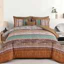 Boho Queen Comforter Set 8 Pieces, Brown Bohemian Striped Bed in a Bag, Paisley Soft Microfiber Bedding Comforter Set