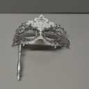 Masquerade Mask, Glitter Carnival Mask with Plumes, Mardi Gras Costume Accessory, White