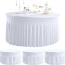 4Pack White Round Spandex Tablecloths for 60 inch Table, Stretchy Wrinkle Free 120inch Fitted 5FT Round Table Cloths Cover with Skirt for Wedding Birthday Party Dining Banquet Events