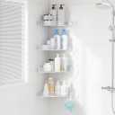 Sotfamily Plastic Shower Caddy Corner (for 90° Only), 4 Pack Adhesive Corner Shower Shelves for Bathroom Organizers and Storage, Frosted Clear