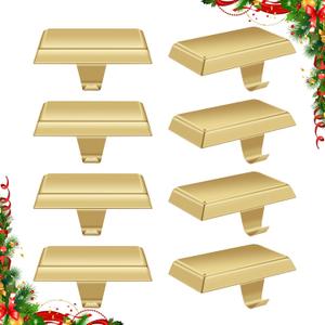 Kalolary Christmas Stocking Holders, 8 Packs Mantel Stocking Hangers Heavy Duty Xmas Stocking Hooks for Mantle Counter Tables Window Fireplace Christmas Party Decoration (Gold)