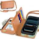 TUCCH Removable Crossbody Case Wallet for iPhone 17 Pro Max 6.9" 2025, Wireless Charging, RFID Blocking 10 Card Slots, Lanyard Wrist Strap, Zipper Pocket, PU Leather, Stand Magnetic Cover, Light Brown