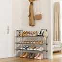 LANTEFUL 3 Tier Shoe Rack for Closet, Shoe Organizer with 5 Hooks, Long Shoe Shelf Storage for Shoe and Boot Stackable Free Standing Shoe Rack for Entryway, Garage, Small Spaces, Dorm, Grey, 27.8"W - 3 Tier