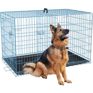 FDW Extra Large Dog Crate Dog Kennel Cage with Double Door,48 inch Folding Metal Wire Dog Cage with Removable Tray&Divider Panel,Pet Crate for Large Dogs,Blue