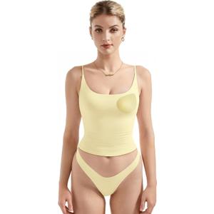 SUUKSESS Women Padded Scoop Neck Tank Tops Double Line Going Out Basic Camisole Top (Small, Butter Yellow)