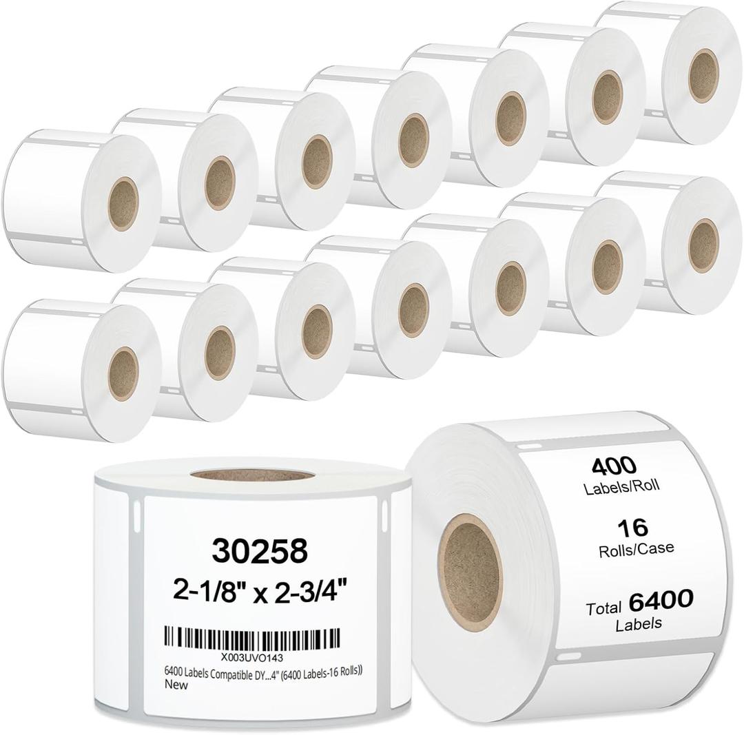6400 Labels Compatible DYMO 30258 2-1/8"x2-3/4 Multipurpose Return Address Labels Not for Dymo 550, 5XL, LabelChoice 16 Rolls Direct Thermal Labels Replacement Used with Dymo 440 450 Twin Turbo, 4XL