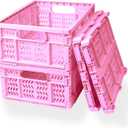 20L Folding Crate, 4Pack Plastic Storage Baskets Organizer for Home and Office,Collapsible Storage Crates for Home Office and Outdoor Organizer.(Pink)