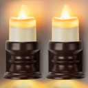 Meonum Flickering Flameless Candle Night Light Plug in, Dimmable LED Nightlight with Dusk to Dawn Sensor, Decorative Candle Light for Bedroom, Hallway, Bathroom(2 Pcs,Warm Yellow & Brown Base)