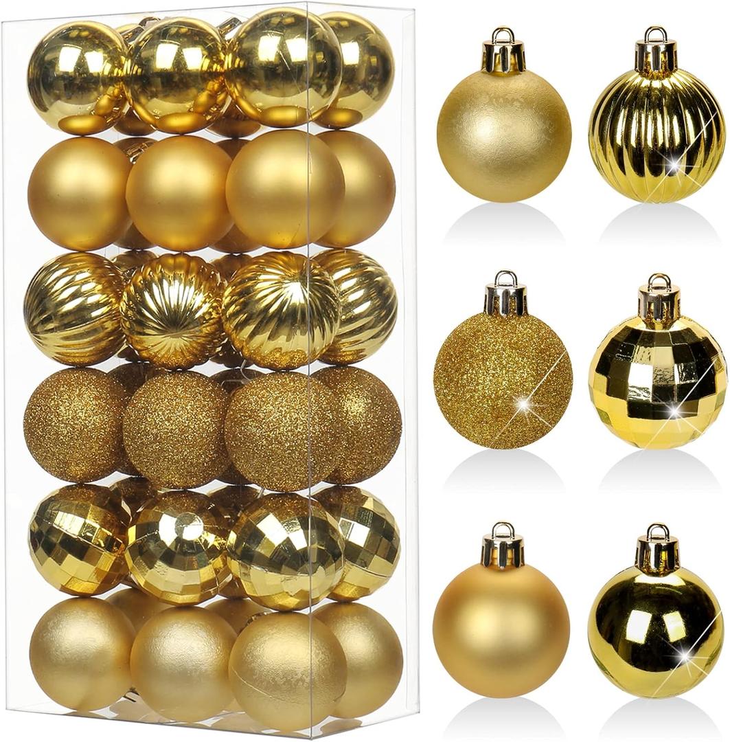 1.57" Gold Christmas Ornaments for Christmas Tree 36 Pcs Mini Shatterproof Balls Christmas Tree Decorations Small Xmas Ornaments Balls with Hanging Loop for Wedding Holiday Party Wreath Home Decor