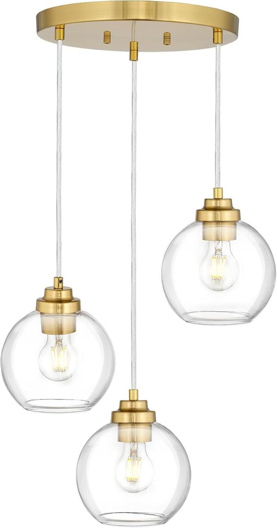 Gold Cluster Pendant Light, 3-Light Globe Hanging Light Fixture, Kitchen Island Lighting with Clear Glass for Dining Room Living Room Laundry Entrance Foyer, ZCPL101BG-3C, 6.7 "