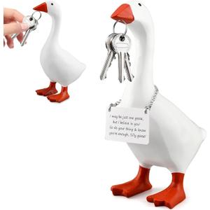 Magnetic Goose Key Holder with Card, 7 Inches Desktop Resin Goose Duck Statue Sculpture for Key Hanger (White)
