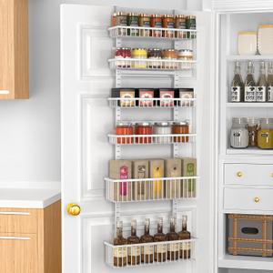 Moforoco 6-Tier Over The Door Pantry Organizer, Pantry Organization and Storage, Black Hanging Basket Wall Spice Rack Seasoning Shelves, Home & Kitchen Laundry Room Bathroom Essentials accessories (White)