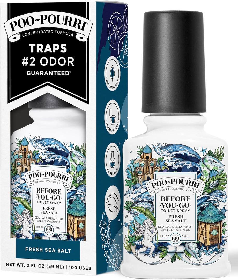 2 x Poo-Pourri Before-You-Go Toilet Spray, Fresh Sea Salt, 2 Fl Oz, Up to 100 Uses, Bathroom Odor Deodorizer with Essential Oils for Home or Work, Travel Essentials, TSA Approved Size, Sea Salt Bergamot