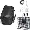 LIQING Bike Basket Front Folding Bicycle Basket with Removable Liner Bag, Quick Release Design Metal Ebike Basket for Adult Women/Men Carrying Dogs, Pets, Fruit & Grocery