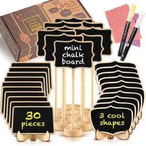 Mini Chalkboard Signs 30 Pack, Small Food Labels or Name Cards for Party Buffet Table with Wooden Stand for Wedding, Baby Shower, Mimosa Bar Supplies and Charcuterie Boards Accessories with 2 Pens