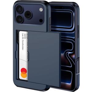 harusaki   iPhone 17 Pro Wallet Case with Hidden Card Slot - Wireless Charging Compatible iPhone 17 Pro Case with Card Holder for Men and Women (Blue)