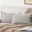 Throw Pillow Covers 12x20 Set of 2 Striped Fringe Pillow Cover Farmhouse Cushion Covers with Tassel Neutral Boho Pillows Decorative Square Pillowcase for Couch Sofa Bed, Black