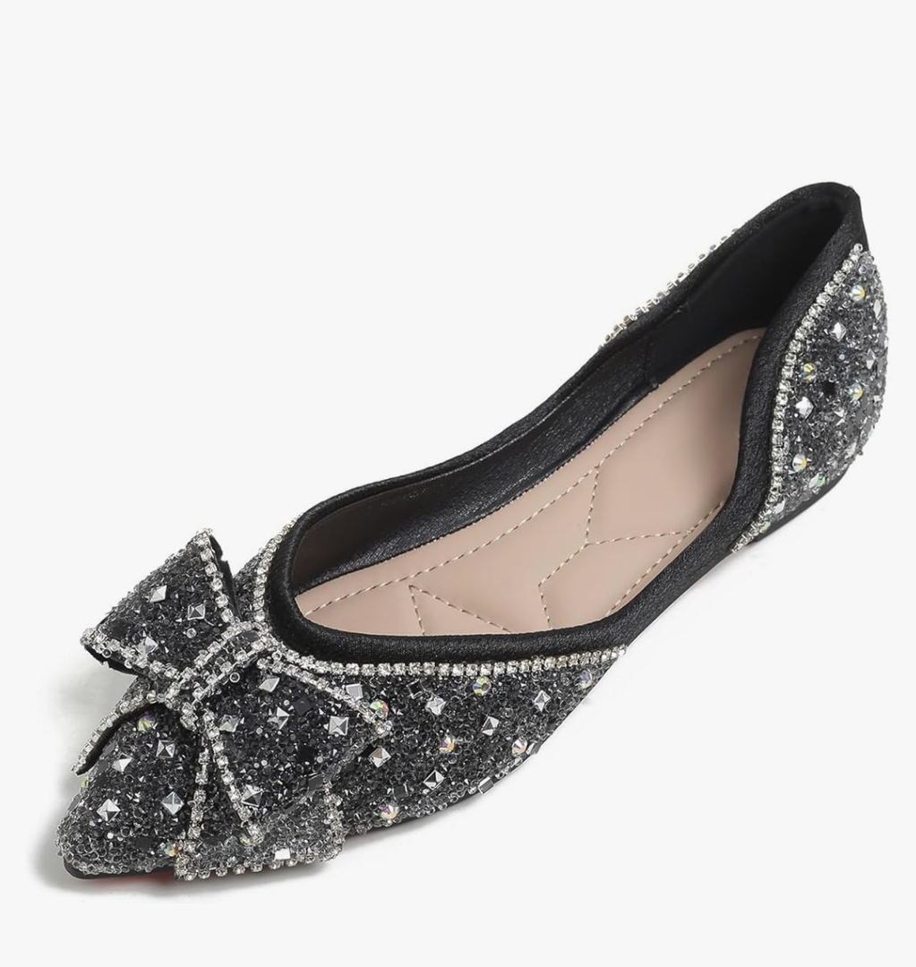 Flats Shoes Women Rhinestone Wedding Flats Comfort Pointed Toe Ballet Flat Shoe Low Heel Dress Shoes Sparkly Flats for Women, Size 260
